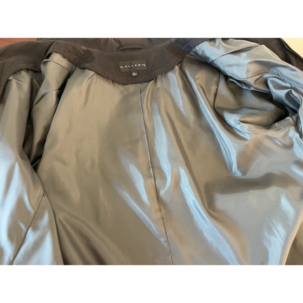 Gallery Womens Gray Trench Coat Raincoat Funnel Neck Contrast Cuff Size L - Picture 10 of 12